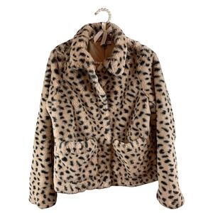 H&M Divided Womens Leopard Print Faux Fur Jacket Tan Black Small 0779414 0